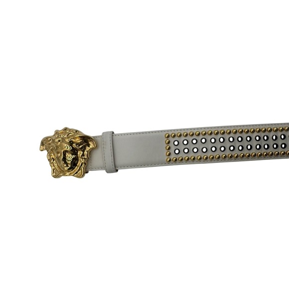 Versace Medusa Head Belt White Leather Gold Studded Made in Italy Size 90/36 - Picture 5 of 9